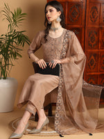 Ahika Women Beige Silk Blend Floral Embroidered Straight Kurta Trouser With Dupatta