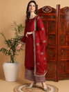 Ahika Women Maroon Silk Blend Solid Solid Straight Kurta Palazzo With Dupatta