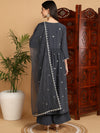 Ahika Women Grey Georgette Embroidered Straight Kurta Sharara Set With Dupatta