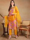 Ahika Women Yellow Viscose Rayon Printed Straight Kurta Pant Set With Dupatta