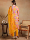 Ahika Women Yellow Viscose Rayon Printed Straight Kurta Pant Set With Dupatta