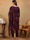 Ahika Women Purple Organza Embroidered Straight Kurta Pant Set With Dupatta