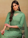 Ahika Women Green Silk Blend Embroidered Straight Kurta Pant Set With Dupatta