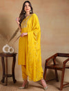 Ahika Women Yellow Silk Blend Embroidered Straight Kurta Pant Set With Dupatta