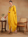 Ahika Women Yellow Silk Blend Yoke Design Straight Kurta Pant Set With Dupatta