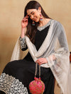 Ahika Women Black Silk Blend Embroidered Anarkali Kurta Pant Set With Dupatta