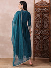 Ahika Women Teal Silk Blend Solid Embroidered Straight Kurta Salwar With Dupatta-PKSKD2367