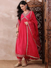 Ahika Women Pink Silk Blend Solid Embroidered Straight Kurta Salwar With Dupatta-PKSKD2369