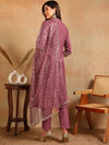 Ahika Women Pink Silk Blend Embroidered Straight Kurta Pant Set With Dupatta