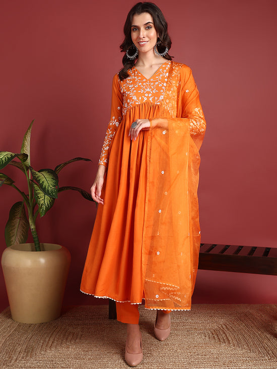 Ahika Cotton Solid Orange Indian Ethnic