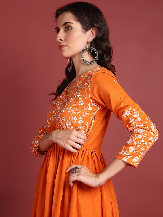 Ahika Cotton Solid Orange Indian Ethnic