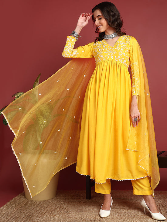 Ahika Cotton Solid Yellow Indian Ethnic