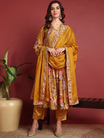 Ahika Polyester Floral Yellow Indian Ethnic-PKSKD2383_S