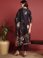 Ahika Polyester Abstract Black Indian Ethnic