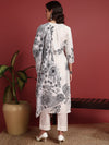 Ahika Polyester Floral White Indian Ethnic