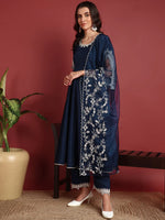 Ahika Polyester Solid Blue Indian Ethnic-PKSKD2397_S