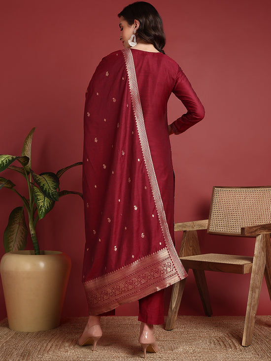 Ahika Polyester Ethnic motifs Maroon Indian Ethnic