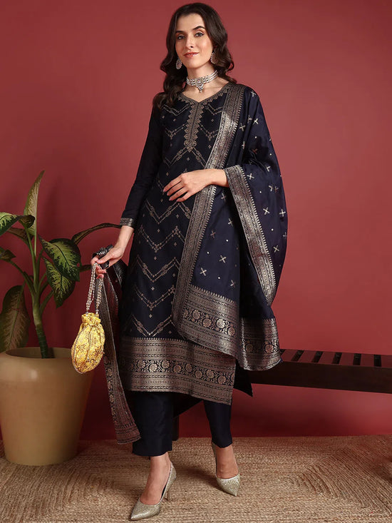 Ahika Polyester Ethnic motifs Blue Indian Ethnic-PKSKD2403_XS