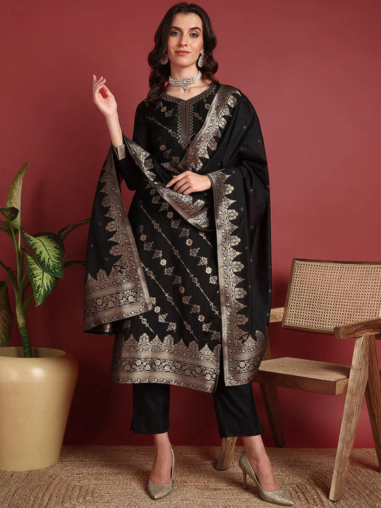 Ahika Polyester Ethnic motifs Black Indian Ethnic