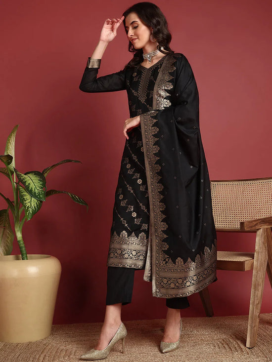 Ahika Polyester Ethnic motifs Black Indian Ethnic