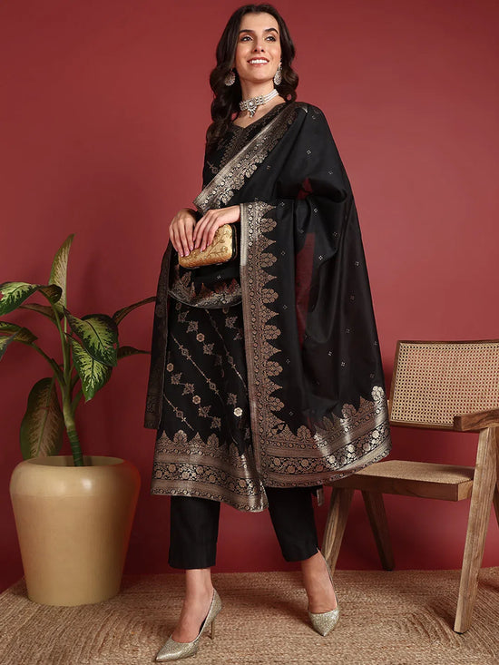 Ahika Polyester Ethnic motifs Black Indian Ethnic