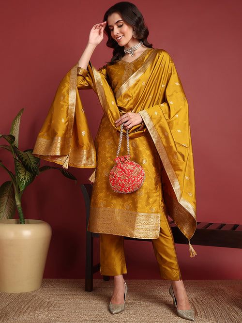 Ahika Polyester Ethnic motifs Yellow Indian Ethnic