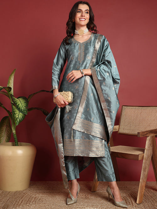 Ahika Polyester Ethnic motifs Blue Indian Ethnic