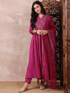 Ahika Women Pink Silk Blend Solid Embroidered A-Line Kurta Trouser With Dupatta-PKSKD2411