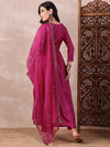 Ahika Women Pink Silk Blend Solid Embroidered A-Line Kurta Trouser With Dupatta-PKSKD2411