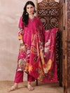 Ahika Women Pink Silk Blend Floral Printed Straight Kurta Trouser With Dupatta-PKSKD2414