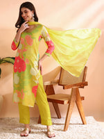 Ahika Women Yellow Rayon Blend Floral Printed Straight Kurta Trousers With Dupatta-PKSKD2425