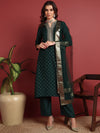 Ahika Polyester Solid Green Indian Ethnic