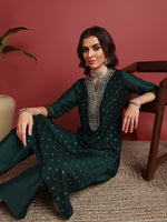 Ahika Polyester Solid Green Indian Ethnic