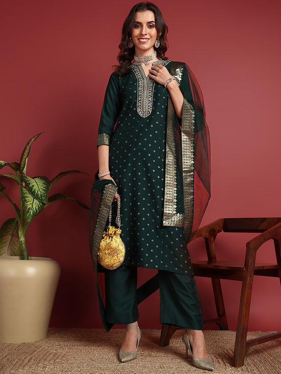 Ahika Polyester Solid Green Indian Ethnic