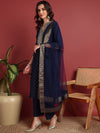 Ahika Polyester Solid Blue Indian Ethnic