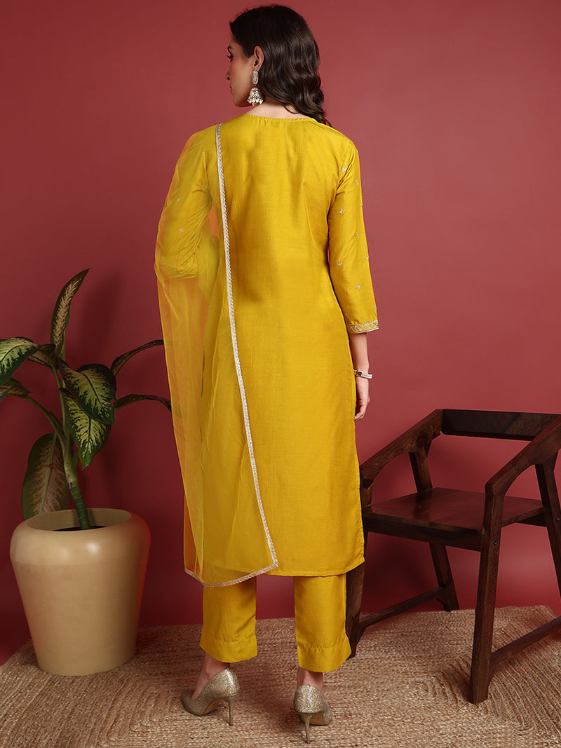 Ahika Polyester Solid Yellow Indian Ethnic