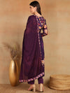 Ahika Women Purple Silk Blend Floral Printed Straight Kurta Trouser With Dupatta-PKSKD2435