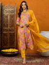 Ahika Women Yellow Cotton Blend Printed Straight Kurta Pant Set With Dupatta