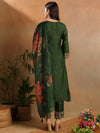 Ahika Women Green Silk Blend Solid Embroidered Straight Kurta Trousers With Dupatta-PKSKD2473