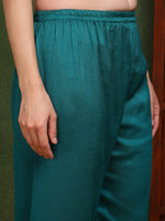 Ahika Women Green Silk Blend Solid Embroidered Straight Kurta Trouser With Dupatta