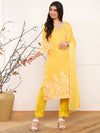 Ahika Women Yellow Cotton Blend Floral Printed Straight Kurta Trouser With Dupatta-PKSKD2495YLW