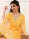 Ahika Women Yellow Cotton Blend Floral Printed Straight Kurta Trouser With Dupatta-PKSKD2495YLW