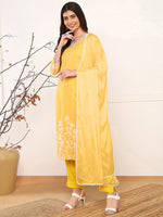 Ahika Women Yellow Cotton Blend Floral Printed Straight Kurta Trouser With Dupatta-PKSKD2495YLW