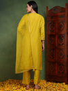 Ahika Women Mustard Silk Blend Solid Yoke Design Straight Kurta Trouser With Dupatta