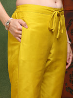 Ahika Women Mustard Silk Blend Solid Yoke Design Straight Kurta Trouser With Dupatta