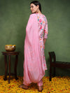 Ahika Women Pink Cotton Blend Floral Printed Straight Kurta Trouser With Dupatta
