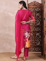 Ahika Women Pink Silk Blend Floral Printed Straight Kurta Trouser With Dupatta-PKSKD2518PNK