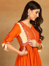 Ahika Women Orange Viscose Rayon Solid Embroidered Anarkali Kurta Trouser With Dupatta-PKSKD2529ORG