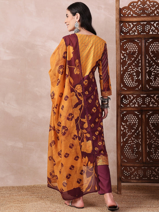 Ahika Women Yellow Silk Blend Floral Printed Straight Kurta Trouser With Dupatta-PKSKD2545YLW