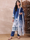 Ahika Women Blue Silk Blend Abstract Printed Straight Kurta Trouser With Dupatta-PKSKD2550BLU